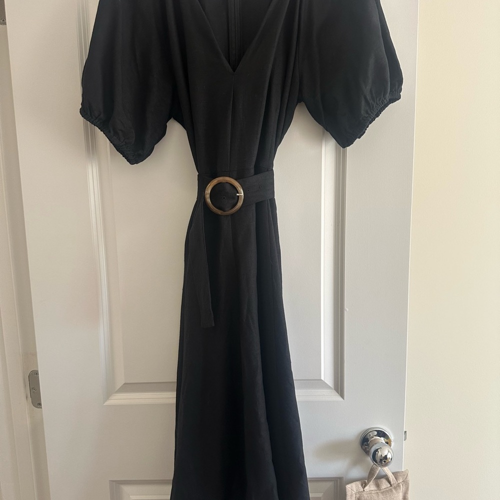 Black Linen Dress with Belt